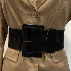 Pop Eightfour Black Suede Wide Waist Belt Oversized Square Buckle Size Medium
